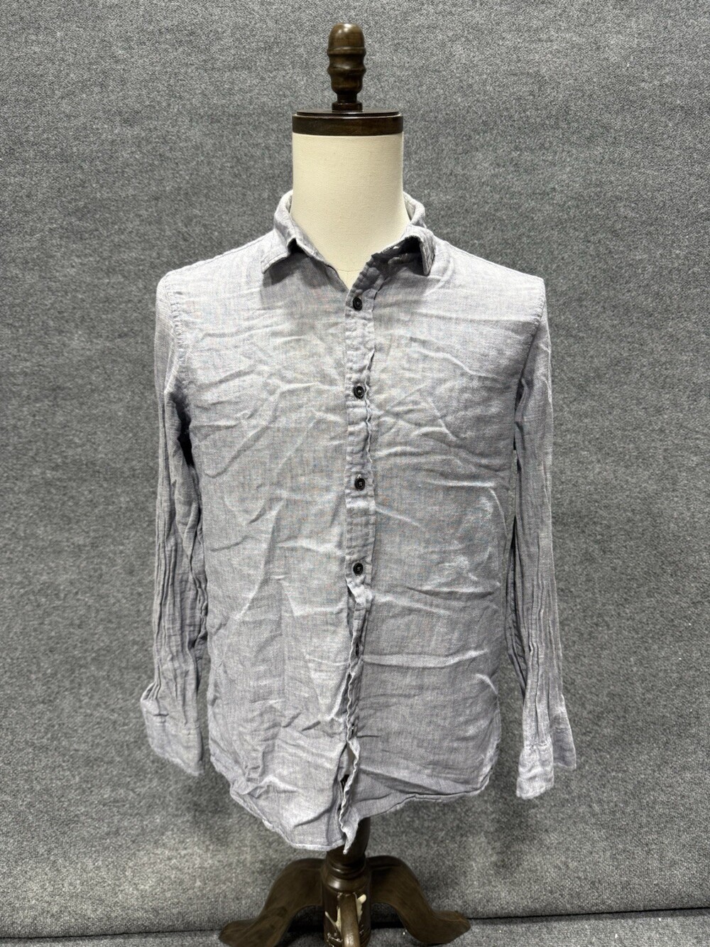 Michael Kors Mens Small Gray Linen Button Front Shirt Classic Fit Long Sleeve